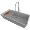 PRIMAGRAN Lavandino sottotop al Mobile 90cm + Rubinetto, 86x47cm | Set: Rubinetto BW6030 + Kit di scarico + Scolapasta avvolgibile + Lavello in Granito a 1 Vasca, Tutto Grigio