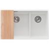 PRIMAGRAN Lavello sottotop al Mobile 80cm + Kit di scarico, 76x47cm | Set: Kit di scarico + Tagliere + Lavandino in Granito a 2 vasche - Prague Duo Level, Bianco
