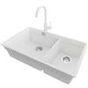 PRIMAGRAN Lavandino sottotop al Mobile 80cm + Rubinetto, 76x47cm | Set: Rubinetto BW5010 + Kit di scarico + Lavello in Granito a 2 vasche - Prague Duo Level, Bianco