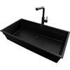 PRIMAGRAN Lavandino sottotop al Mobile 90cm + Rubinetto, 86x47cm | Set: Rubinetto BW3010 + Kit di scarico + Lavello in Granito a 1 Vasca - Prague 90 Level, Tutto Nero