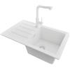 PRIMAGRAN Lavandino da Cucina al Mobile 45cm + Rubinetto, 70x44cm | Set: Rubinetto BW3010 + Kit di scarico + Lavello in Granito a 1 Vasca - Copenhagen Easy, Tutto Bianco