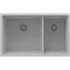 PRIMAGRAN Lavello sottotop al Mobile 80cm + Kit di scarico, 76x47cm | Set: Kit di scarico + Lavandino in Granito a 2 vasche - Prague Duo Level, Tutto Grigio