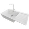 PRIMAGRAN Lavandino da Cucina al Mobile 60cm + Rubinetto, 90x50cm | Set: Rubinetto BW3010 + Kit di scarico + Lavello in Granito a 1 Vasca - Sydney Ergo, Bianco