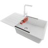 PRIMAGRAN Lavandino da Cucina al Mobile 60cm + Rubinetto, 90x50cm | Set: Rubinetto BW3010 + Kit di scarico + Scolapasta avvolgibile + Lavello in Granito a 1 Vasca - Copenhagen Top, Bianco
