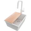 PRIMAGRAN Lavandino sottotop al Mobile 40cm + Rubinetto, 36x47cm | Set: Rubinetto BW9070 + Kit di scarico + Tagliere + Lavello in Granito a 1 Vasca - London, Tutto Bianco