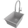 PRIMAGRAN Lavandino sottotop al Mobile 40cm + Rubinetto, 36x47cm | Set: Rubinetto BW6030 + Kit di scarico + Lavello in Granito a 1 Vasca - Prague Level, Grigio