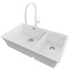 PRIMAGRAN Lavandino sottotop al Mobile 80cm + Rubinetto, 76x47cm | Set: Rubinetto BW6030 + Kit di scarico + Lavello in Granito a 2 vasche - Prague Duo Level, Bianco