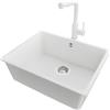 PRIMAGRAN Lavandino da Cucina al Mobile 60cm + Rubinetto, 56x44cm | Set: Rubinetto BW3010 + Kit di scarico + Lavello in Granito a 1 Vasca - Venezia Easy Slim , Bianco