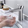 XWIHTR Rubinetto da bagno caldo e freddo in acciaio inox con cartuccia ceramica silenziosa, monocomando, miscelatore a risparmio idrico per lavabo per bagno, lavabo, angolo cottura (spazzolato)