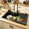 OMGMTSTORE GMTstore Lavello da cucina, taglia XL, 80 x 50 cm, nero antracite, in acciaio inossidabile, piano di lavoro rettangolare, con 3 fori per rubinetto, lavello con rubinetto, scarico, distributore di