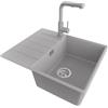 PRIMAGRAN Lavandino Angolare al Mobile 45cm + Rubinetto, 62x50cm | Set: Rubinetto BW3010 + Kit di scarico + Lavello in Granito a 1 Vasca - Copenhagen, Grigio