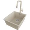 PRIMAGRAN Lavandino da Cucina al Mobile 45cm + Rubinetto, 41x47cm | Set: Rubinetto BW9070 + Kit di scarico + Lavello in Granito a 1 Vasca - London Slim, Beige