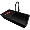 PRIMAGRAN Lavandino sottotop al Mobile 90cm + Rubinetto, 86x47cm | Set: Rubinetto BW6030 + Kit di scarico + Scolapasta avvolgibile + Lavello in Granito a 1 Vasca, Tutto Nero