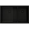PRIMAGRAN Lavello sottotop al Mobile 80cm + Kit di scarico, 76x47cm | Set: Kit di scarico + Scolapasta avvolgibile + Lavandino in Granito a 2 vasche - Prague Duo Level, Tutto Nero