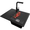 PRIMAGRAN Lavandino da Cucina al Mobile 40cm + Rubinetto, 62x50cm | Set: Rubinetto BW3010 + Kit di scarico + Scolapasta avvolgibile + Lavello in Granito a 1 Vasca - Milano, Nero