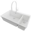PRIMAGRAN Lavandino da Cucina al Mobile 80cm + Rubinetto, 78x50cm | Set: Rubinetto BW6030 + Kit di scarico + Lavello in Granito a 2 vasche - Oslo Duo Top, Tutto Bianco