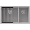 PRIMAGRAN Lavello sottotop al Mobile 80cm + Kit di scarico, 76x47cm | Set: Kit di scarico + Scolapasta avvolgibile + Lavandino in Granito a 2 vasche - Prague Duo Level, Grigio