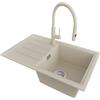 PRIMAGRAN Lavandino da Cucina al Mobile 45cm + Rubinetto, 70x44cm | Set: Rubinetto BW6030 + Kit di scarico + Lavello in Granito a 1 Vasca - Copenhagen Easy, Beige