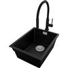 PRIMAGRAN Lavandino sottotop al Mobile 40cm + Rubinetto, 36x47cm | Set: Rubinetto BW6030 + Kit di scarico + Lavello in Granito a 1 Vasca - Prague Level, Nero