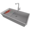 PRIMAGRAN Lavandino sottotop al Mobile 90cm + Rubinetto, 86x47cm | Set: Rubinetto BW3010 + Kit di scarico + Scolapasta avvolgibile + Lavello in Granito a 1 Vasca, Tutto Grigio