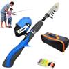 Xweptuy Set di 4 pezzi da pesca per bambini, canna da pesca telescopica portatile a 6 sezioni, asta per principianti con mulinello da spinning, borsa portatile, scatola per attrezzatura per ragazzi
