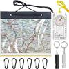 WELHAEPI Custodia impermeabile con bussola, 6 moschettoni e 2 fischietti | Custodia in PVC trasparente per mappe, impermeabile, per escursioni, campeggio, viaggi, con moschettone e fischietto