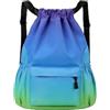 Hellery Zaino Sport Basket Sacca Palestra Borsa Gym Zainetto Coulisse Antipioggia in Nylon con Spallacci Che Distribuiscono il Peso Tasca Protetta Adatto per, Array, Blu E Verde Sfumato