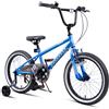 Glerc NuNu Bicicletta per bambini da 18 pollici in stile BMX per ragazzi di 6, 7, 8, 9 e 10 anni, biciclette per bambini con rotelle, cavalletto e manubrio/sella regolabili, blu