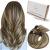 Hetto Extension Capelli Veri Cheratina 45cm 50 Ciocche per Uso Quotidiano | Volume personalizzabile, Castano Freddo con Mèches Biondo Caramello, Tocco setoso, Riflessi dall'aspetto naturale, 50g