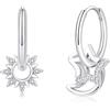 Cangall - Orecchini in Argento 925, Orecchini a Cerchio in Argento Sterling con Ciondolo di Luna, Sole e Stella, Orecchini Ipoallergenici Leggeri in Argento, Orecchini a Cerchio Argento Gioielli