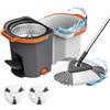 Relaxdays set mocio grigio, 2 testine in microfibra | secchio 14,5L con centrifuga, impilabile, pedale, 27x30x54,5 cm