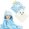 Pnckvcg 2pezzi Accappatoio Neonato, morbido e super assorbente, con cappuccio 80x80cm Asciugamani Con Cappuccio Per Bambini, a forma di animale carino,Pinguino blu e orso bianco