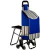 Bodhi2000 Carrello per la spesa pieghevole su 6 ruote, carrello della spesa con sedile a doppia ruota tripla maniglia ergonomica carrello per la spesa resistente carrello a mano blu