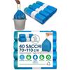 LOLLO STORE 40 Sacchetti Spazzatura 70x110 cm - Buste Spazzatura - Sacchetti Pattumiera | 120 Litri, Blu, Profumo Talco, Antiodore con Maniglie Tira e Chiudi per Raccolta Differenziata in Polietilene ad Alta Densità