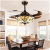 Lrenjon Ventilatore con Luce da Soffitto Pale a Scomparsa in Stile Tiffany, 107cm Lampadario LED con Ventilatore da Soffitto Vintage, Ventilatore a Lampadario Tre Temperature di Colore 6 Velocità-Black