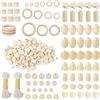 Keboyoe 147 Set di Perline in Legno Naturale Kit Perle di Legno e Anelli in Legno | Anelli di Macramè legno Perline per DIY Artigianato Ciondolo Acchiappasogni Decorazione per il Bricolage e L'artigianato