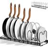 YIYAXIN Porta Coperchi Pentole con 10 Scomparti Regolabili, Organizzatore Padelle Estensibile Salvaspazio, Portacoperchi Allungabile Organizer Cucina Coperchio Pentole per Cassetto, Credenza, Piano (Nero)