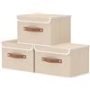 OUTBROS Scatole Portaoggetti con Maniglie, Contenitori Pieghevoli con Coperchio, Organizzatori per Vestiti, 26 x 20 x 17 cm, 3 Pezzi, Beige