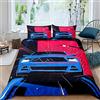 Homemissing Set di biancheria da letto con auto sportiva da corsa, copripiumino per bambini auto sportiva da competizione, copripiumino blu per auto, 2 pezzi, misura singola