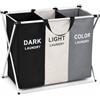 Holyhome Cesta Portabiancheria 3 Scomparti 58x40x58cm | Cestino Bucato Separatore, Laundry Basket, Cesto Lavanderia | Poliestere 600D Telaio Alluminio | 105L Totale Dark Light Color