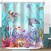 GCIREC Tenda Doccia, 180x180cm, Colorato Nautico Spiaggia Costiera Oceano Tartarughe Marine Polpo Impermeabile Tessuto Macchina Lavabile Tenda da Bagno con Ganci