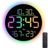 Keltorio Orologio da parete digitale da 25,4 cm con luce notturna, telecomando e allarme, 9 colori RGB, visualizzazione della temperatura, data, giorno della settimana e luminosità automatica, moderno