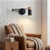 Alpinaluz Applique da Parete Estensibile Nero con Dettagli in Legno, Stile Minimalista Nordico, Braccio Articolato 360º, Lampada da Lettura per Camera, Soggiorno, Ufficio, Bagno, Scale e Ristorante