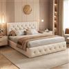 JiaOyu Letto imbottito140x200cm, Letto Matrimoniale con Contenitore Idraulico e testiera Regolabile, Moderno Letto Una Piazza e Mezza con vano portaoggetti, Senza Materasso