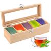 TOWEBOORY Scatola da Tè, Cassetta Porta Tisane in Legno Organizzatore per Bustine Tè Salva Aroma con 5 Scomparti e Finestra Trasparente per Bustine e Foglie (30 * 10 * 9cm) (A)