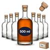 gouveo Set da 12 bottiglie in vetro Klassik (0,50 l) con tappo in sughero con manico in legno rotonde trasparenti per liquori sciroppi olio aceto (KFT500HGK)