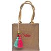 GURUGURU GURU-614 Borsa Bambina in Juta Personalizzabile con Nome Ricamato - Shopper Naturale 25x25 cm con Nappine Colorate - Idea Regalo Originale per Bambine