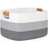 danpinera 72L Cesto Rettangolare Extra Large in Corda di Cotone,Cesto Biancheria per Coperte, Cuscini in Vimini, Portaoggetti Morbido per Bambini e Giocattoli, 43 * 55 * 29cm Bianco con grigio
