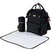 BabaBing! BABABING Mani Zaino Borsa fasciatoio Zaino grande con spallacci regolabili con fasciatoio staccabile e portabiberon isolato, Resistente alle intemperie, Nero