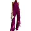Generisch Tuta da sera da donna, elegante, in tulle, due pezzi, camicia e pantaloni, set da 2 pezzi, taglie grandi, per matrimonio, cocktail, feste, abbigliamento alla moda, Lilla, M